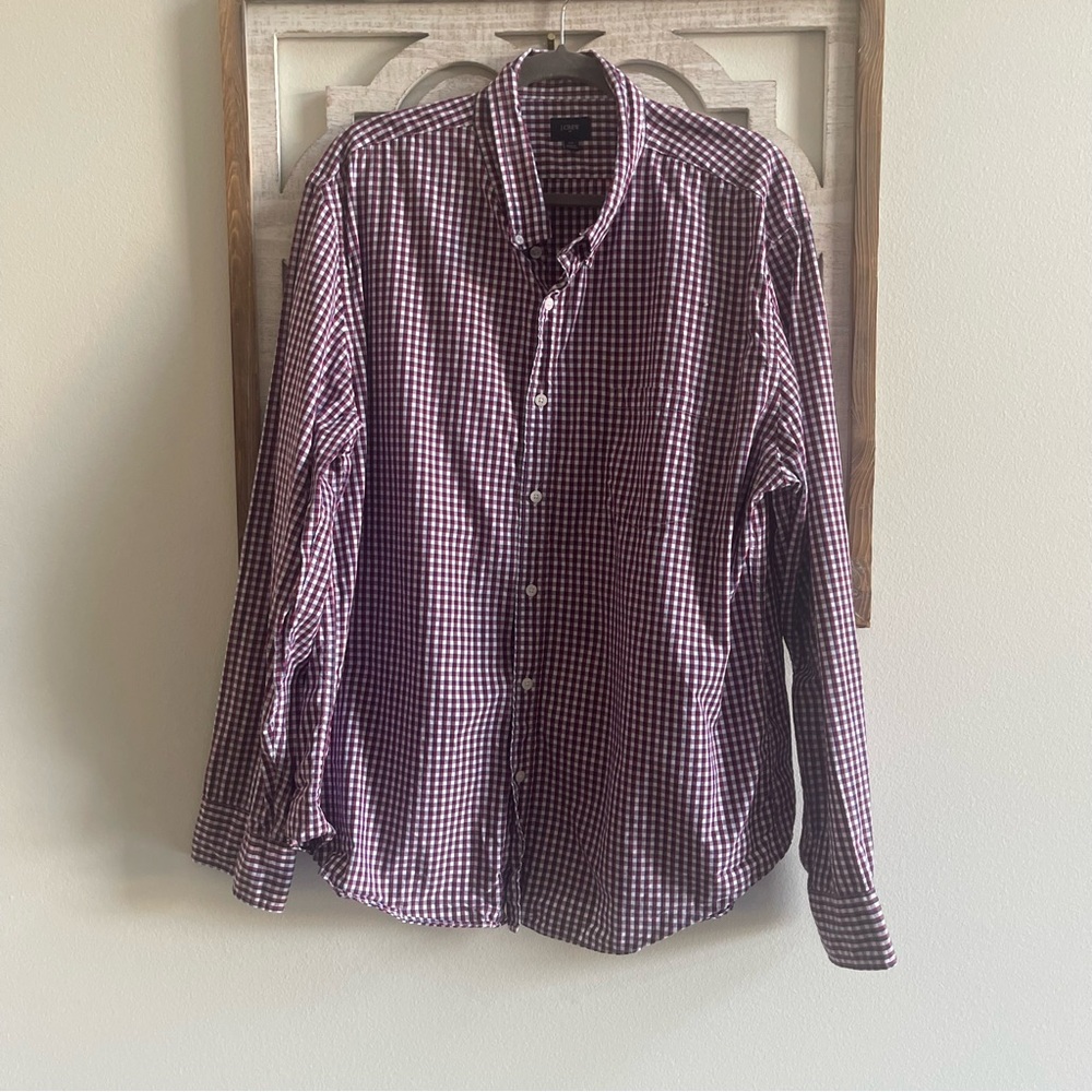 J.Crew Mens XXL Gingham Button Down Shirt‎ Burgundy Navy Blue White Cotton